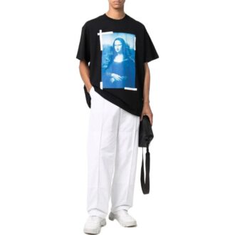 Off-White Men’ s SS22 Solid Color Character Pattern Printing Short Sleeve Loose Fit Black T-Shirt Off-White Men’ s SS22 Solid Color Character Pattern Printing Short Sleeve Loose Fit Black T-Shirt