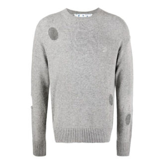 Off-White Men’ s SS22 Solid Color Round Neck Pullover Long Sleeves Wool Sweater Gray Off-White Men’ s SS22 Solid Color Round Neck Pullover Long Sleeves Wool Sweater Gray