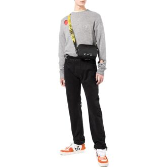 Off-White Men’ s SS22 Solid Color Round Neck Pullover Long Sleeves Wool Sweater Gray Off-White Men’ s SS22 Solid Color Round Neck Pullover Long Sleeves Wool Sweater Gray