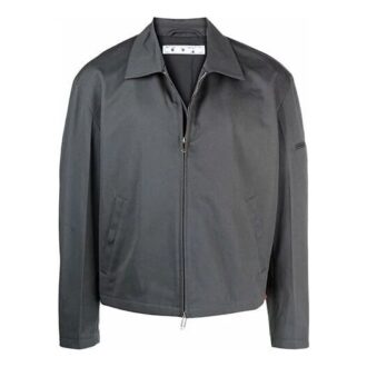 Off-White Men’ s Zipper Shirt Jacket Loose Fit Dark Grey Off-White Men’ s Zipper Shirt Jacket Loose Fit Dark Grey