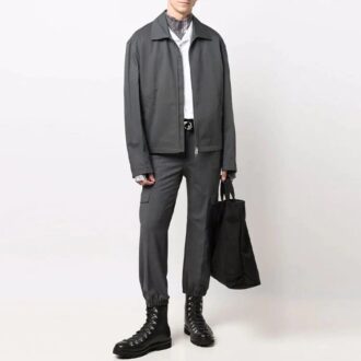 Off-White Men’ s Zipper Shirt Jacket Loose Fit Dark Grey Off-White Men’ s Zipper Shirt Jacket Loose Fit Dark Grey