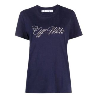 Off-White SS21 Logo Printing Short Sleeve Slim Fit Navy Blue T-Shirt