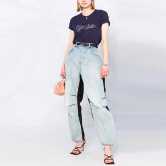 Off-White SS21 Logo Printing Short Sleeve Slim Fit Navy Blue T-Shirt
