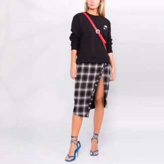 Off-White SS21 Plaid Flowers Printing Round Neck Long Sleeves Black Hoodie Off-White SS21 Plaid Flowers Printing Round Neck Long Sleeves Black Hoodie