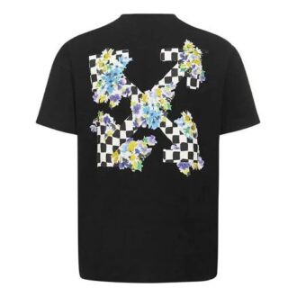 Off-White SS21 Plant Flower Plaid Round Neck Short Sleeve Slim Fit Black T-Shirt Off-White SS21 Plant Flower Plaid Round Neck Short Sleeve Slim Fit Black T-Shirt