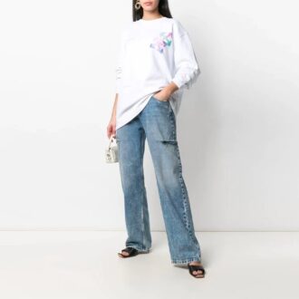Off-White SS21 Printing Logo Pattern Round Neck Pullover Loose Fit White Hoodie Off-White SS21 Printing Logo Pattern Round Neck Pullover Loose Fit White Hoodie