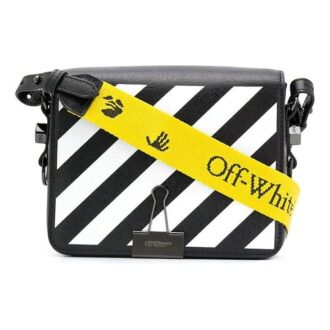 Off-White Stripe Binder-Clip Shoulder Bag Black / White / Yellow Off-White Stripe Binder-Clip Shoulder Bag Black / White / Yellow