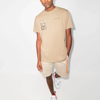Off-White x Browns 50 Crossover Logo Printing Loose Round Neck Short Sleeve Ordinary Version Beige Off-White x Browns 50 Crossover Logo Printing Loose Round Neck Short Sleeve Ordinary Version Beige